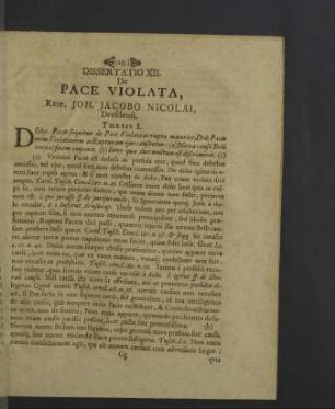 Dissertatio XII. De pace violata