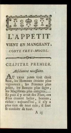 Chapitre Premier. Absolument nécessaire.