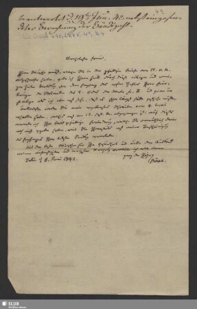 4a(4): Brief A. Böckhs an Schlegel; dat. Berlin, 06.06.1842.
