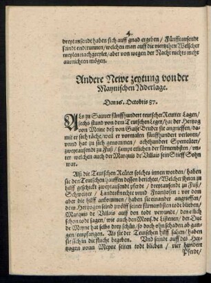 Andere Newe zeytung von der Maynischen Niderlage.