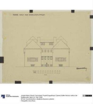Darmstadt, Projekt Doppelhaus Cabinet, fünfte Version, Aufriss der Südfassade