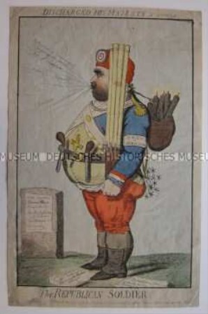 Englische Karikatur - Der englische Oppositionsführer Charles James Fox als Soldat der französischen Revolutionsarmee