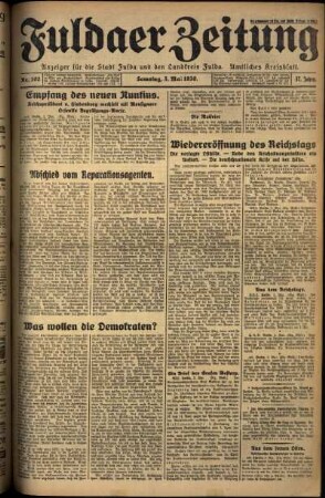 Erste Ausgabe vom Samstag, den 03. Mai 1930.