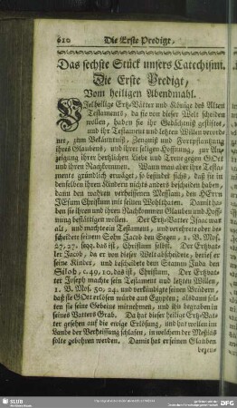 Das sechste Stück unsers Catechismi. Die Erste Predigt, Vom heiligen Abendmahl
