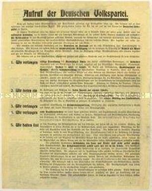 Programmatisches Flugblatt der Deutschen Volkspartei zur Wahl der Nationalversammlung 1919