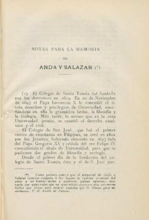 Notas para la memoria de Anda y Salazar