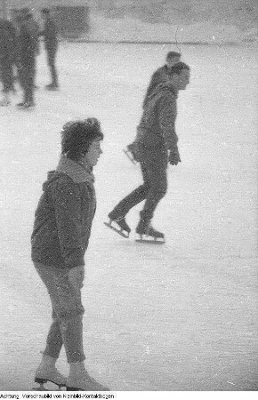 Winter in Dresden, Katzen im Schnee, Treibeis auf der Elbe, Schneetreiben am Postplatz, Frau beim Streuen des Gehweges, Pioniere beim Wintersport: Rodeln, Eislaufen, Eisstockschießen, 1959 - 1963