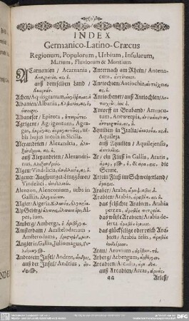 Index Germanico-Latino-Craecus Regionum, Populorum, Urbium, Insularum, Marium, Fluviorum & Montium