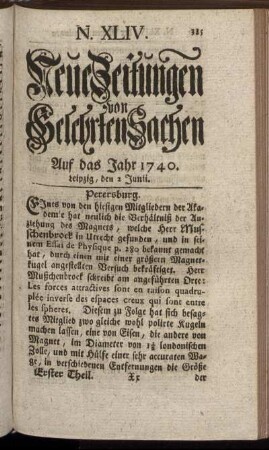N. XLIV. Leipzig, den 2 Junii. - N. LII. Leipzig, den 30 Junii.