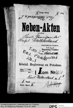 Haushaltspläne, Verwaltungsberichte und Kreisvermögen des Kreises Westhavelland