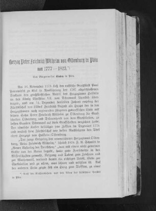 Herzog Peter Friedrich Wilhelm von Oldenburg in Plön von 1777-1823 : Nach den Kirchenbüchern und den Akten des städtischen Archivs in Plön