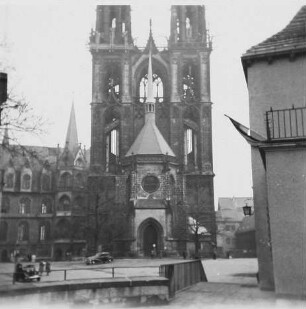 Meißen. Dom St. Johannis und St. Donatus (um 1260). Turmfront (Teilansicht) und Fürstenkapelle