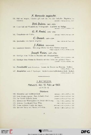 II. Auctionstag: Mittwoch, den 12. Februar 1908, von 10 Uhr ab (Nr. 168-308)