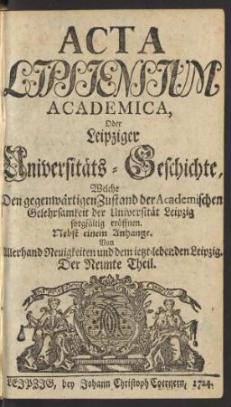 Der Neunte Theil: Acta Lipsiensium academica