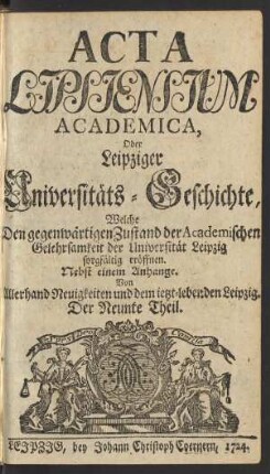 Der Neunte Theil: Acta Lipsiensium academica