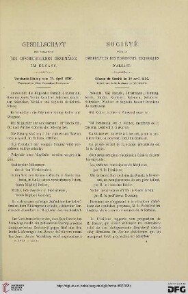 Vorstands-Sitzung vom 30. April 1896 / Séance du Comité du 30 avril 1896