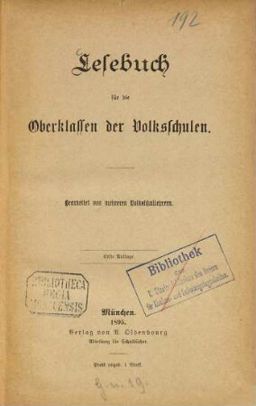 Lesebuch für die Oberklassen der Volksschulen : Bearbeitet von mehreren Volksschullehrern