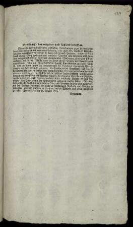 Verordnung, das emigriren nach Rußland betreffend : Zweybrücken den 31. August 1765.