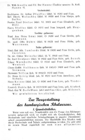 Zur Neugestaltung des hamburgischen Schulwesens.