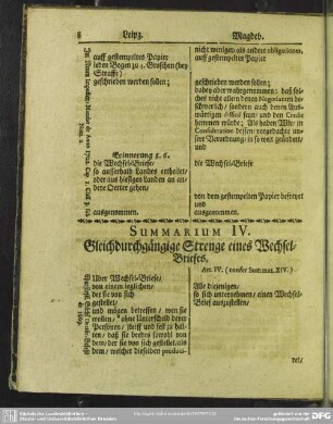 Summarium IV. Gleichdurchgängige Strenge eines Wechsel-Briefes