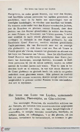Het leven van Lucas van Leyden, uytnemende Schilder, en Glas-schrijver