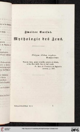 Zweiter Cursus: Mythologie des Zeus