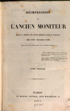 Réimpression de l'Ancien Moniteur : depuis la réunion des états-généraux jusqu'au consulat ; (Mai 1789 - Novembre 1799), 1