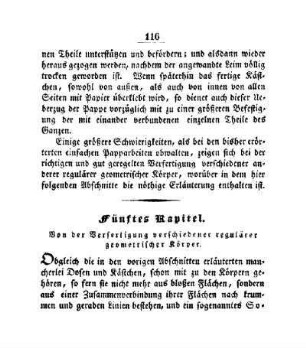 Fünftes Kapitel: Von der Verfertigung verschiedener regulärer geometrischer Körper
