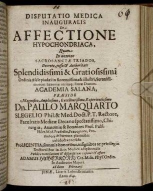 Disputatio Medica Inauguralis De Affectione Hypochondriaca
