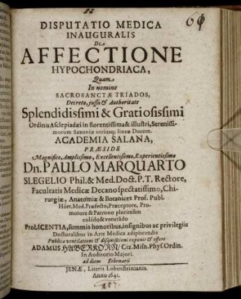 Disputatio Medica Inauguralis De Affectione Hypochondriaca
