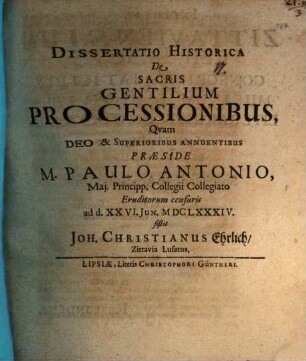 Dissertatio historica de sacris gentilium processionibus
