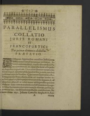 Parallelismus sive Collatio Juris Romani et Francofurtici