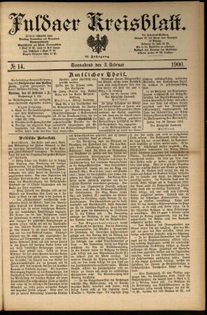 Erste Ausgabe vom Samstag, den 03. Februar 1900.