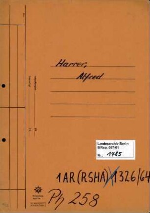 Personenheft Alfred Harrer (*04.06.1914), Kriminalangestellter