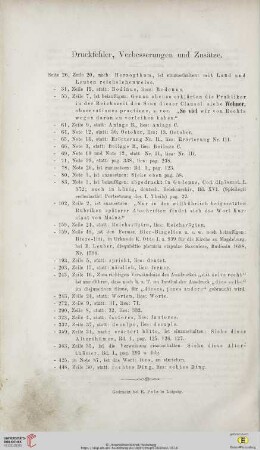 Druckfehler, Verbesserungen und Zusätze