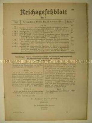 Reichsgesetzblatt, u.a. zur Rechtspflege in den Ostgebieten, Viehzählungen in den Ostgebieten und zum Beamtenrecht