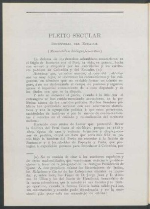 Pleito secular - defensores del Ecuador