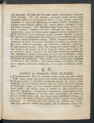 §. II. Angeli Et Hominis Finis Ultimus