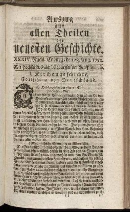 XXXIV. Nachlese. Coburg, den 23. Aug. 1752.