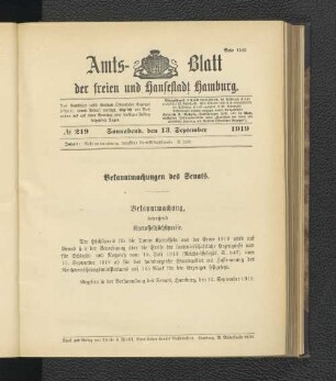 No.218, Sonnabend, den 13. September 1919