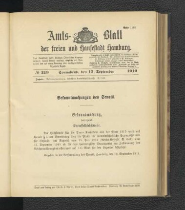 No.218, Sonnabend, den 13. September 1919
