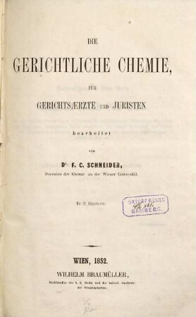 Die gerichtliche Chemie für gerichtsaerzte u. Juristen