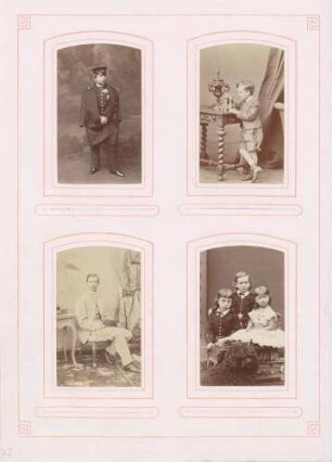 links oben: Kronprinz Friedrich Wilhelm rechts oben: Unbekannt (Knabe) links unten: Großfürst Nikolaus rechts unten: Prinz Albert Victor, Prinz George und Prinzessin Louise