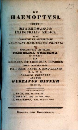 De haemoptysi : Diss. inaug. med.
