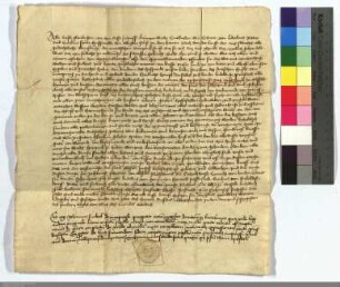 Beglaubigte Abschrift einer Urkunde von 1263 Oktober 14 (1263 pridie ydus mensis octobris): Ritter Eckard von Liederbach schenkt dem Deutschen Hau...