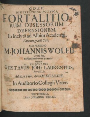 Dissertatione Politica, Fortalitiorum Obsessorum Defensionem