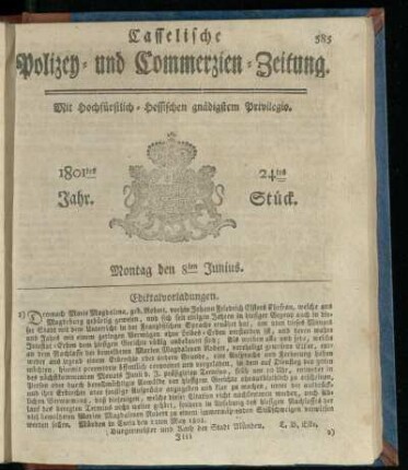 24tes Stueck, Montag den 8ten Junius 1801