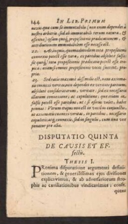 Disputatio Quinta De Causis Et Effectis.