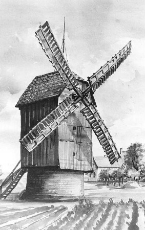 Zwochau-Grebehna. Windmühle, Aquarell, Repro