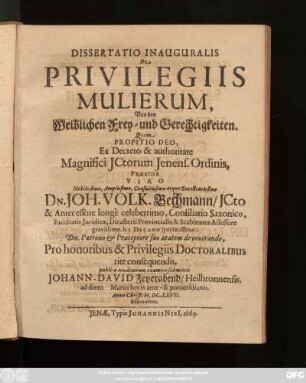 Dissertatio Inauguralis De Privilegiis Mulierum